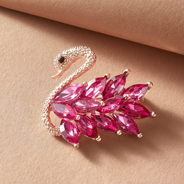 

1pc Gemstone Decor Swan Shaped Brooch, Pink