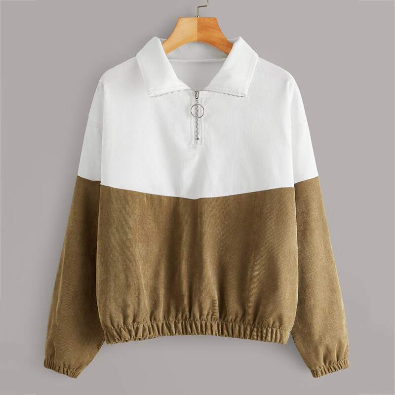 

Two Tone Half Zip Corduroy Sweatshirt, Multicolor