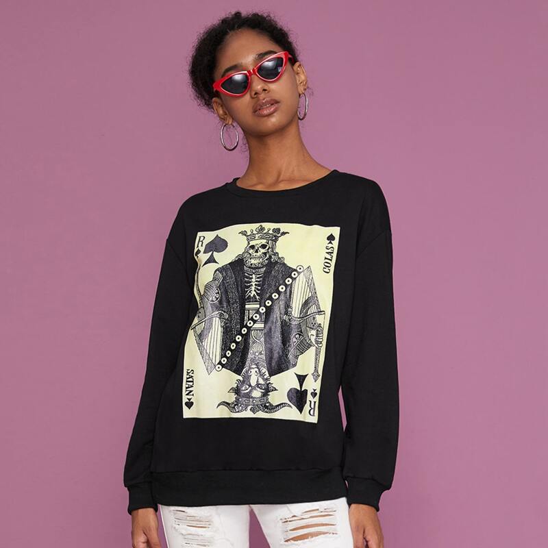 

Halloween Poker Print Sweatshirt, Black