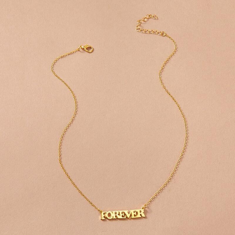 

1pc Letter Charm Chain Necklace, Gold
