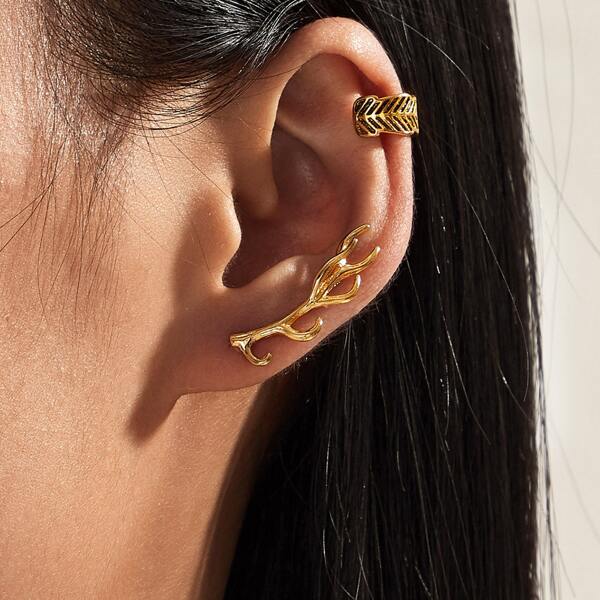 

3pcs Antlers Shaped Earrings, Gold