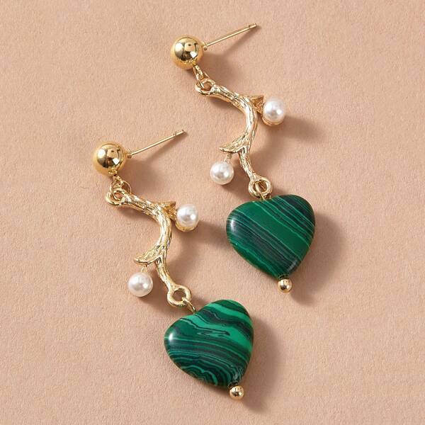 

1pair Heart Charm & Faux Pearl Drop Earrings, Multicolor