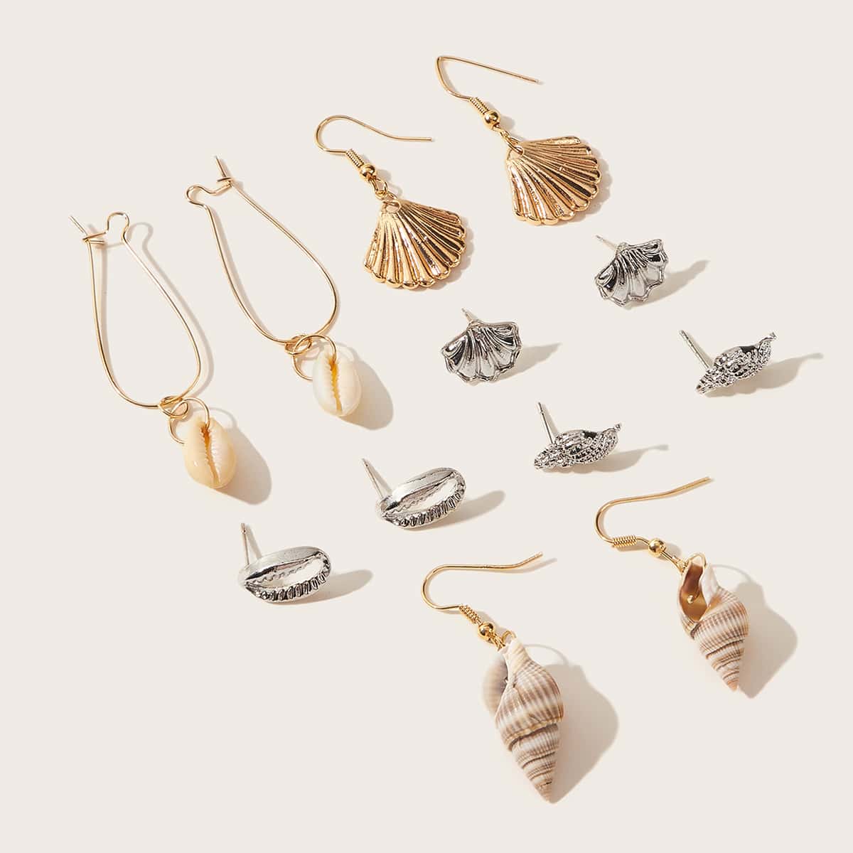 

6pairs Shell Drop Earrings, Multicolor