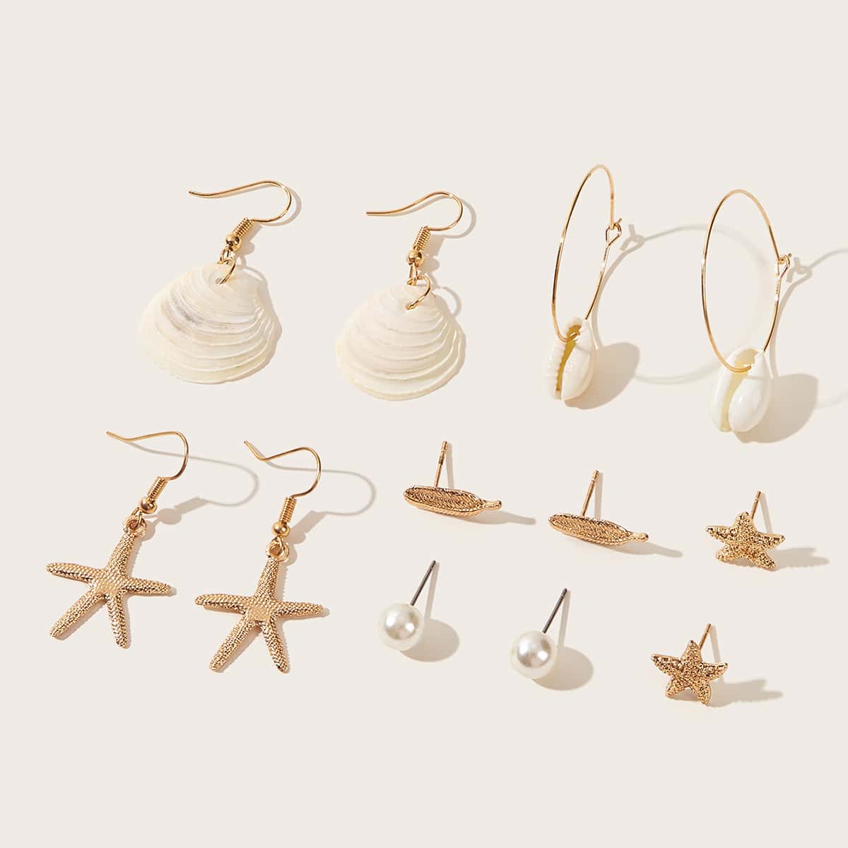 

6pairs Shell Drop Earrings, Gold