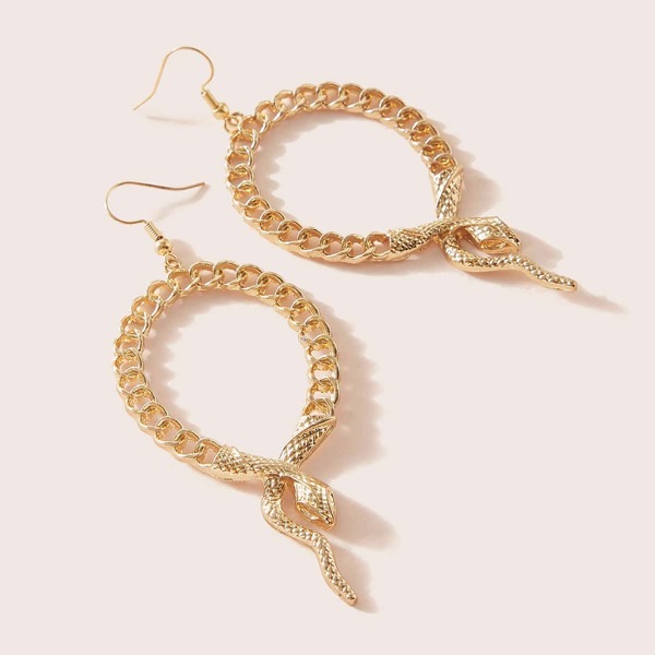

1pair Snake & Chain Drop Earrings, Gold