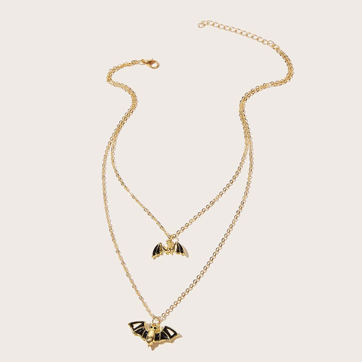 

1pc Bat Pendant Layered Necklace, Gold