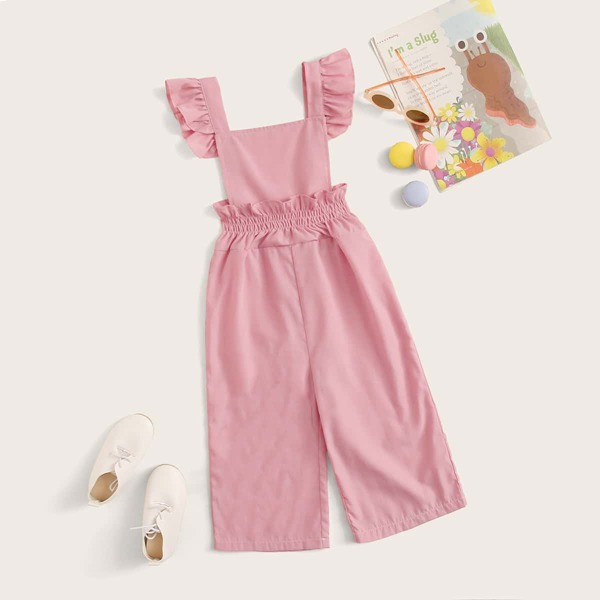 

Toddler Girls Ruffle Trim Shirred Waist Overall, Pink