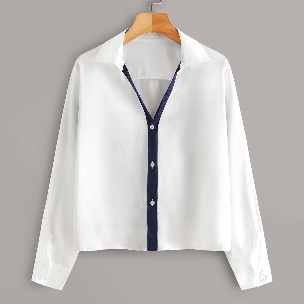 

Contrast Panel Button Through Blouse, White