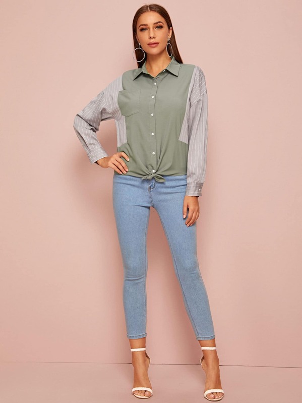 

Cut And Sew Stripe Print Blouse, Multicolor, Hanna