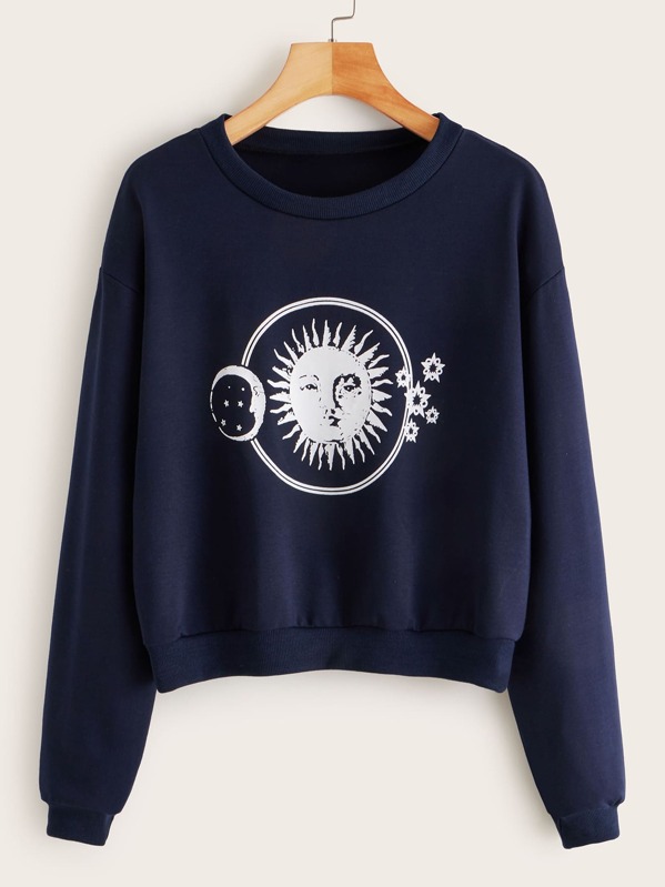 

Sun Print Drop Shoulder Sweatshirt, Navy