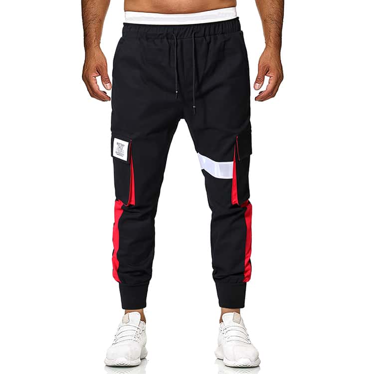 

Guys Contrast Panel Letter Patched Cargo Pants, Black
