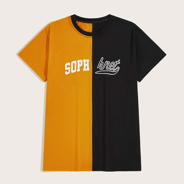 

Men Two Tone Letter Print Tee, Multicolor