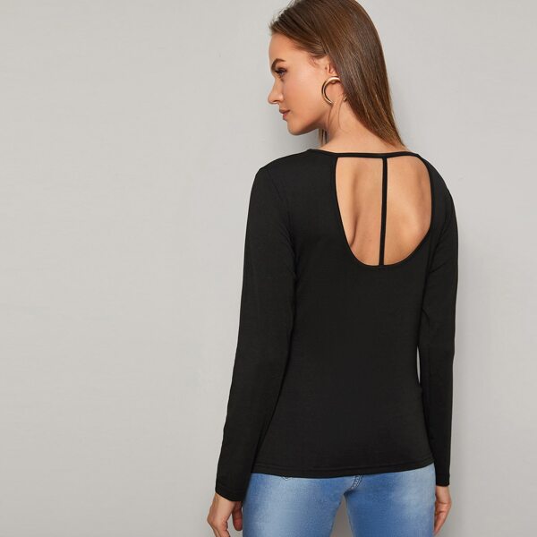 

Cut Out Back Round Neck Tee, Black