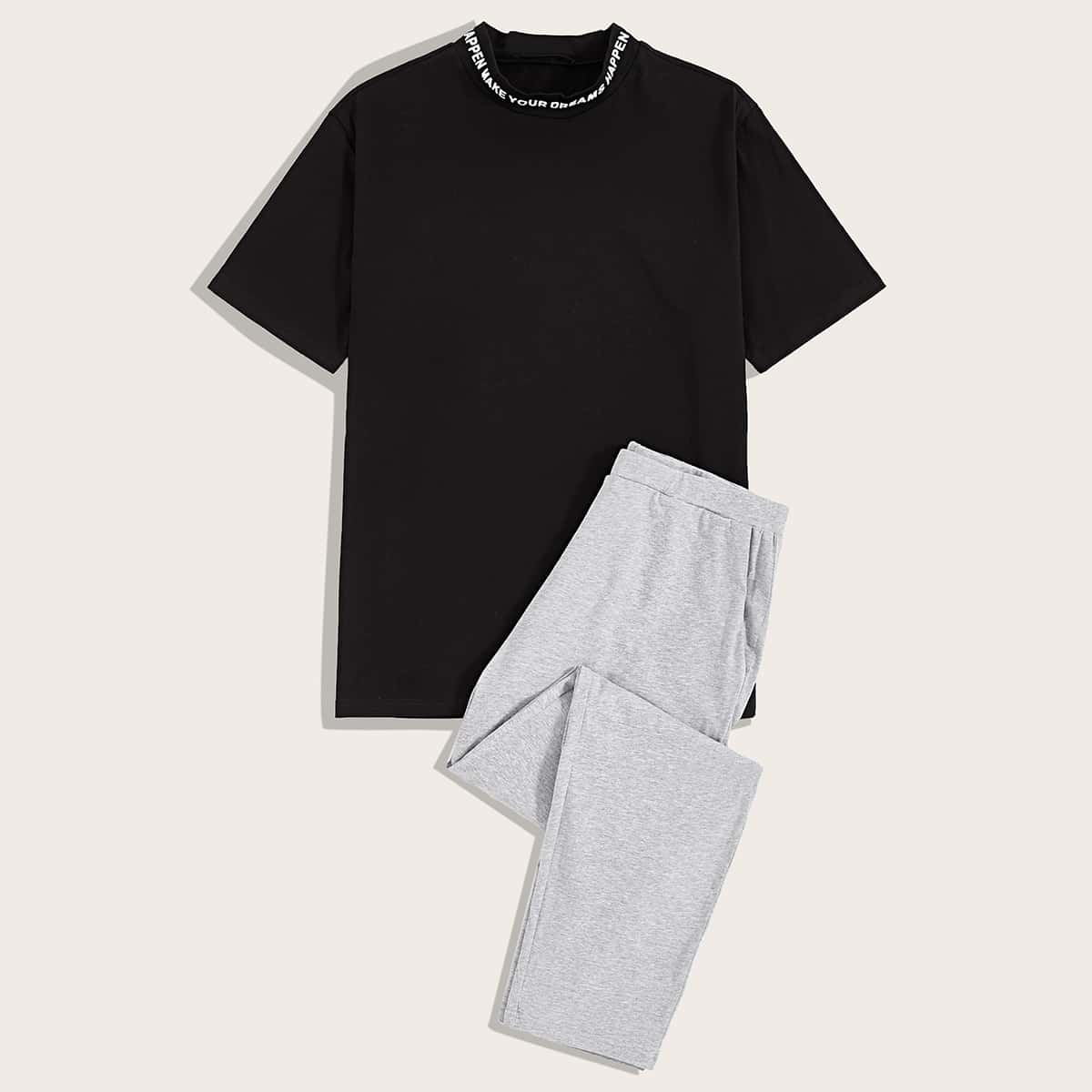

Guys Letter Neck Tee & Pants PJ Set, Multicolor