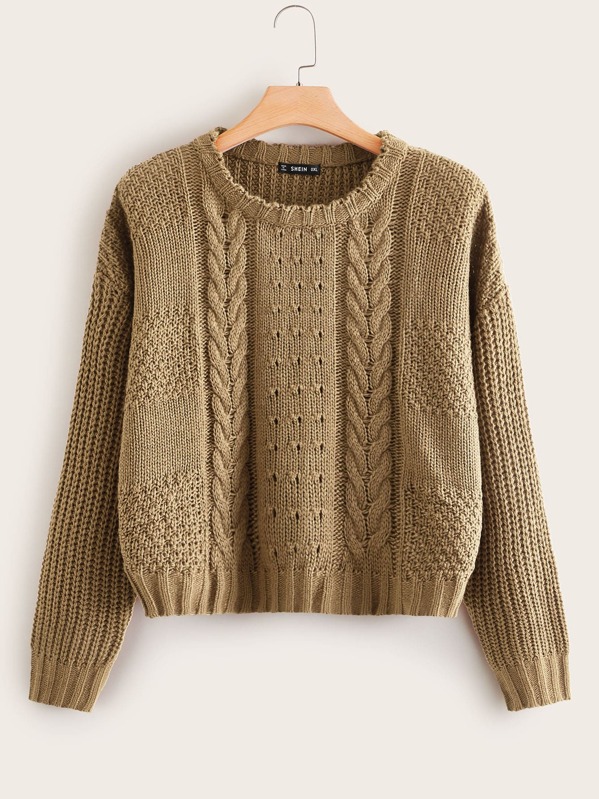 

Plus Drop Shoulder Cable Knit Sweater, Camel
