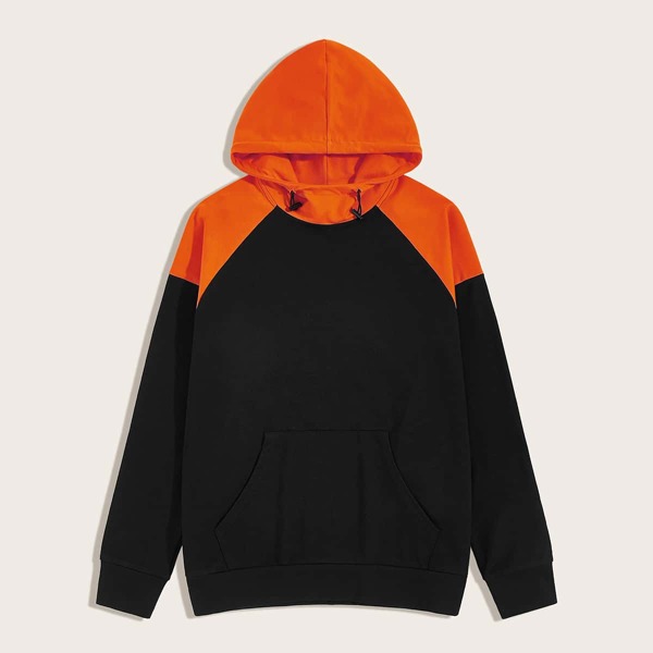 

Men Raglan Sleeve Colorblock Hoodie, Black