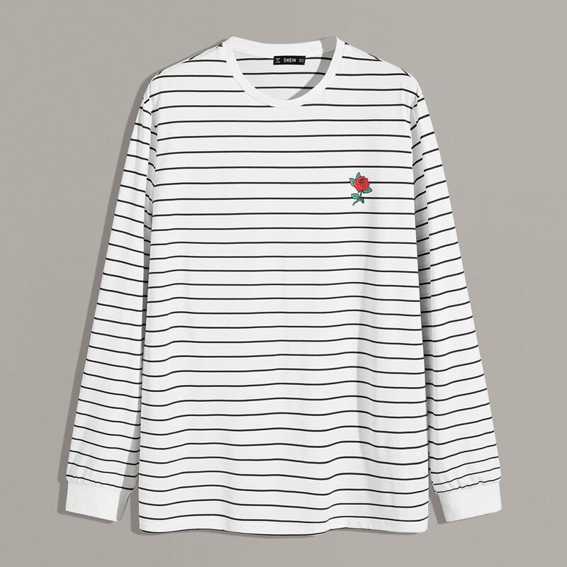 

Guys Floral and Striped Print Top, Black and white