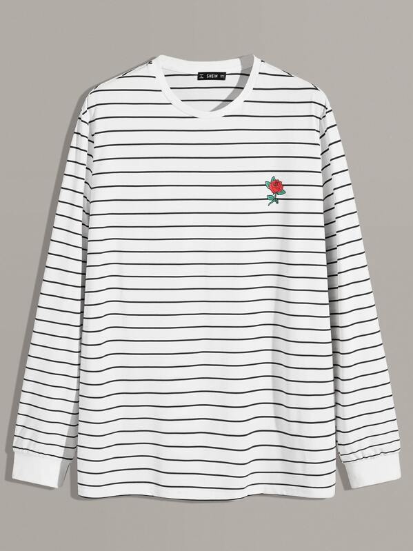 

Men Floral and Striped Print Top, Black and white