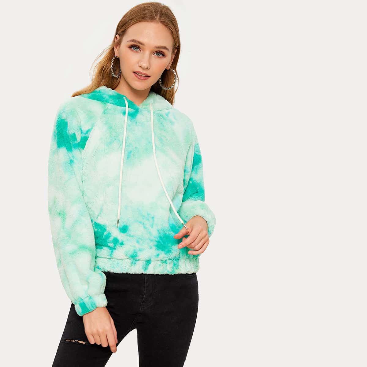 

Tie Dye Drawstring Teddy Hoodie, Multicolor