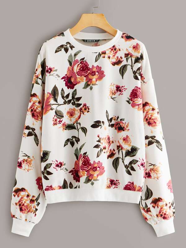Plus Drop Shoulder Floral Print 