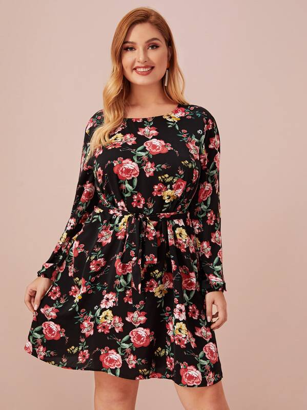 

Plus Floral Print Tie Front Dress, Multicolor, Nora