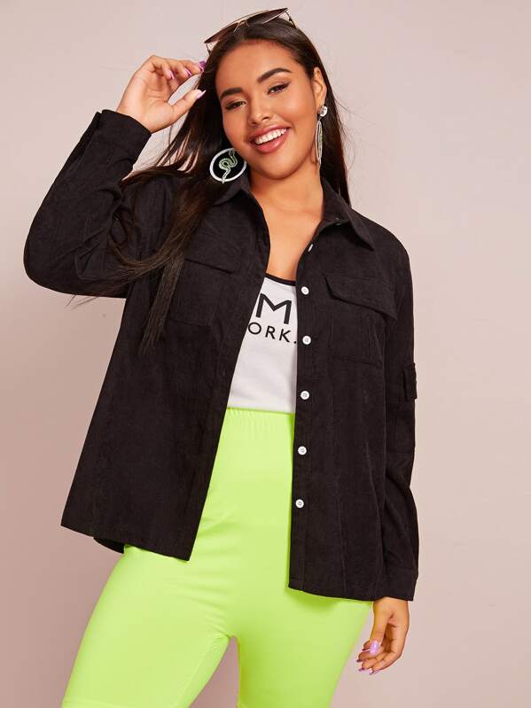 

Plus Pocket Front Corduroy Jacket, Black, Emilie