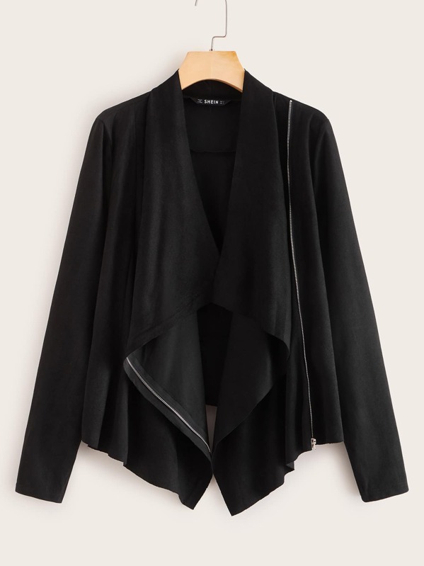 

Asymmetrical Zip Up Suede Jacket, Black, Anna Herrin