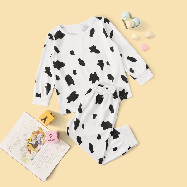 

Toddler Boys Cow Pattern PJ Set, Black and white