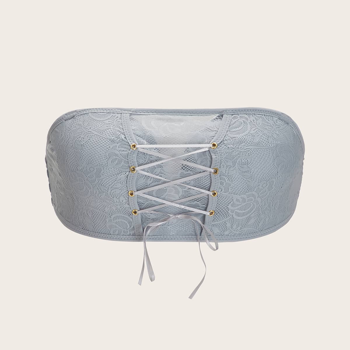 

Lace-up Lace Underwire Bandeau Bra, Grey