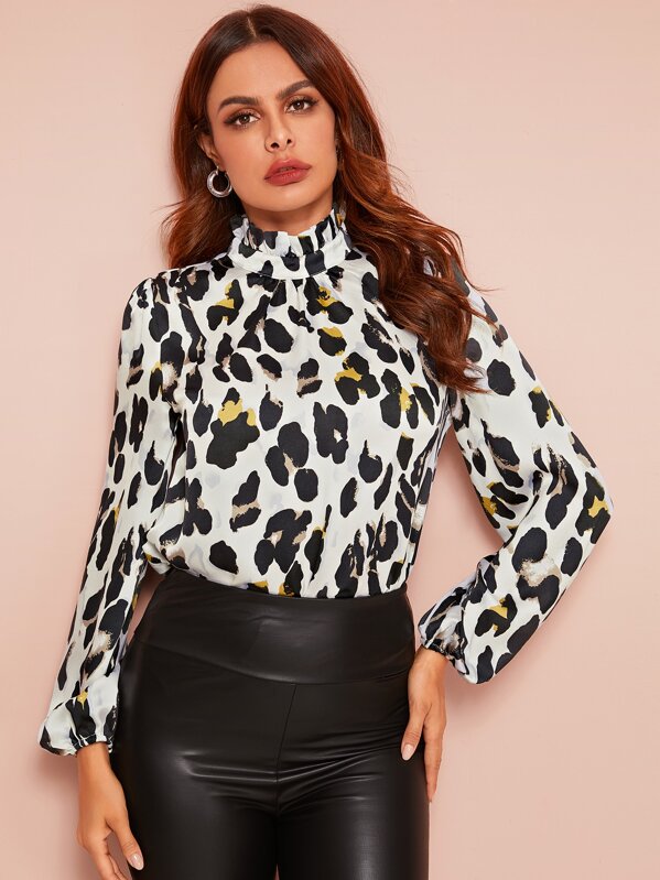 

Frilled Neck Graphic Print Blouse, Multicolor, Andy