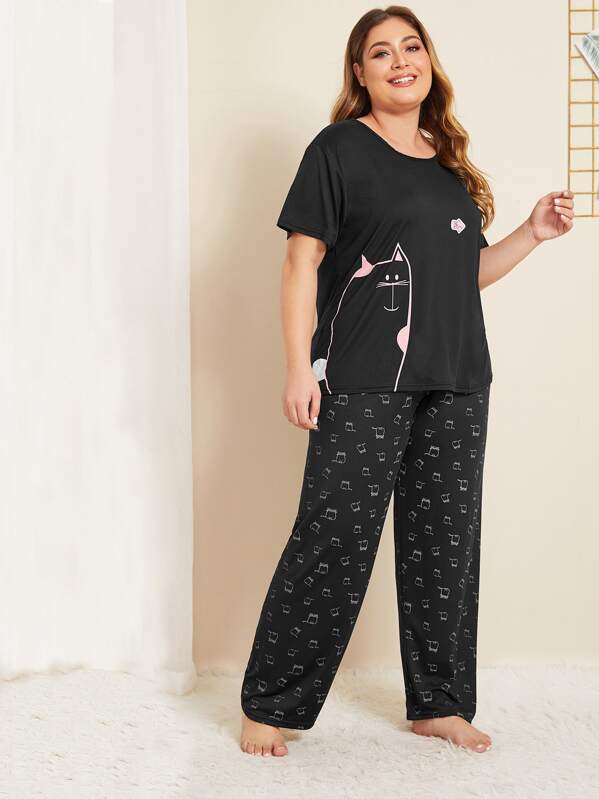 

Plus Cartoon Graphic PJ Set, Black, Carol