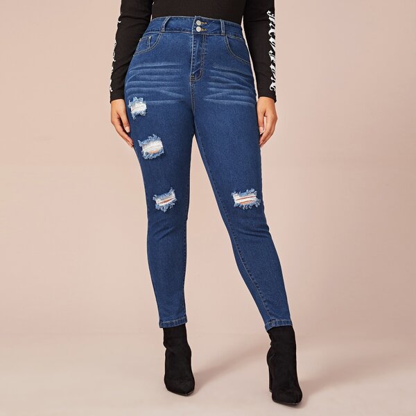 

Plus Ripped Cat Whiskers Skinny Jeans, Blue