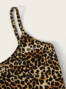 SHEIN Essnce Leopard Print Velvet Cropped Cami Top - Multicolor - View 4