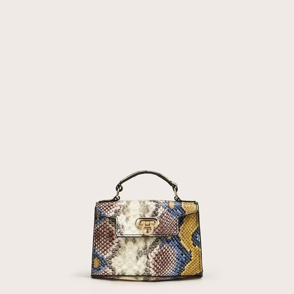 

Mini Snakeskin Chain Satchel Bag, Multicolor