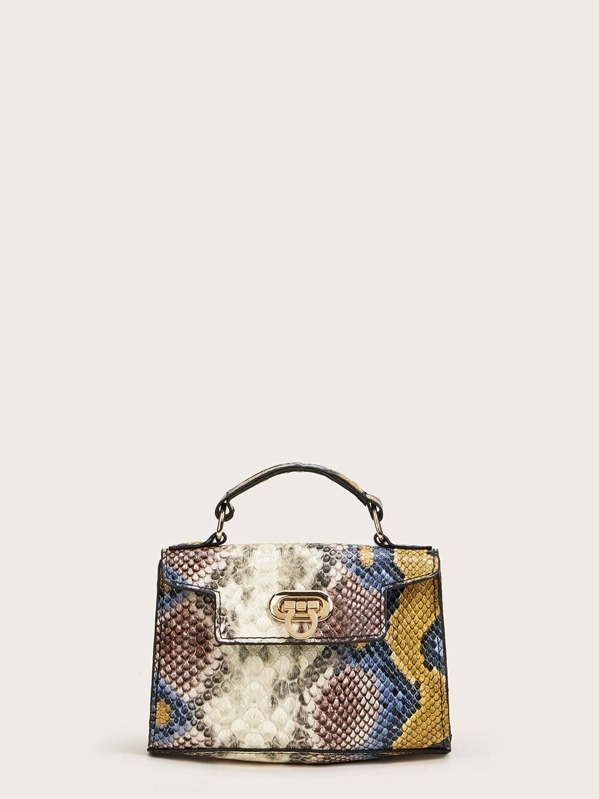 

Mini Snakeskin Chain Satchel Bag, Multicolor