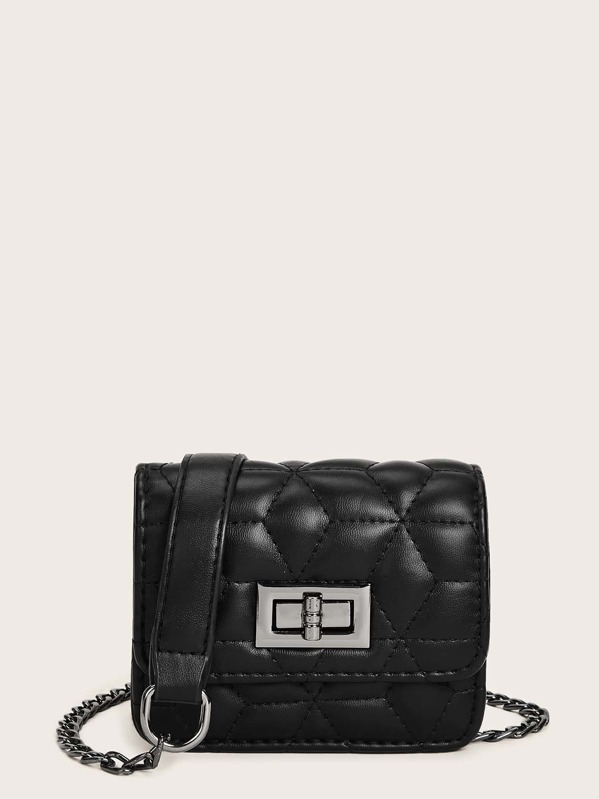 

Twist Lock Quilted Chain Bag, Black
