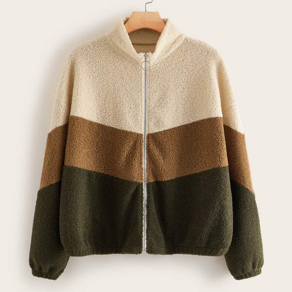 

Plus Cut And Sew Teddy Jacket, Multicolor