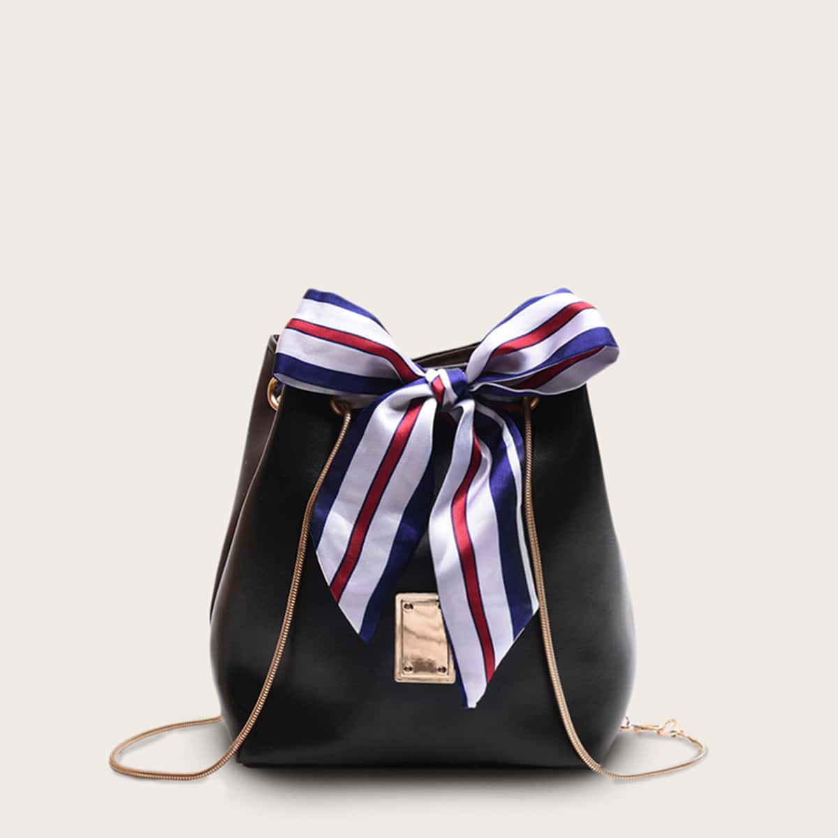 

Striped Bow Decor Chain Crossbody Bag, Black