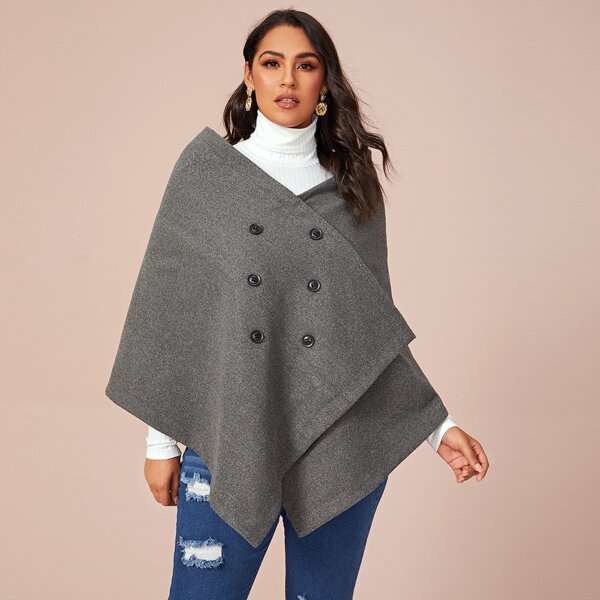 

Plus Tweed Double Breasted Poncho Coat, Grey