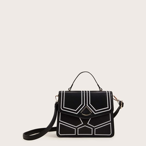 

Embroidered Detail Satchel Bag, Black