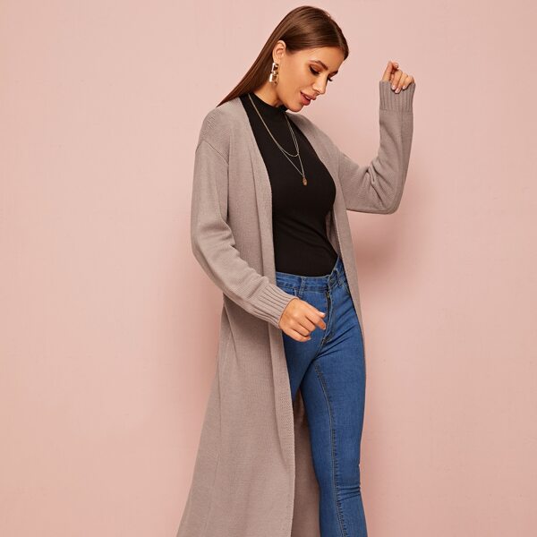 

Drop Shoulder Belted Long Cardigan, Nude