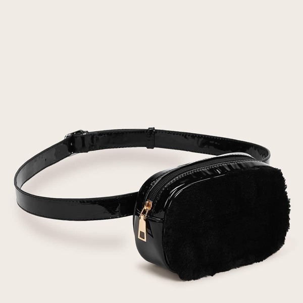 

Zip Up Fluffy Bum Bag, Black