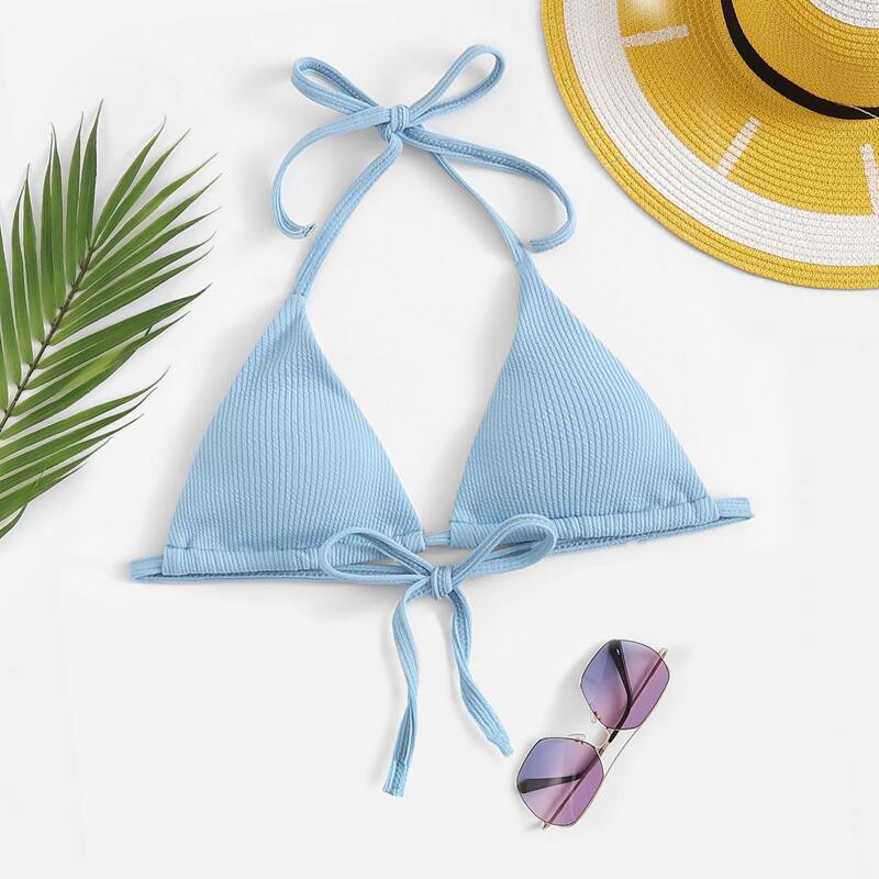 

Rib Triangle Halter Bikini Top, Pastel baby blue