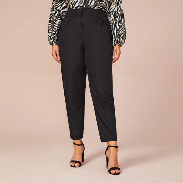 

Plus High Waist Pleat Detail Cigarette Pants, Black