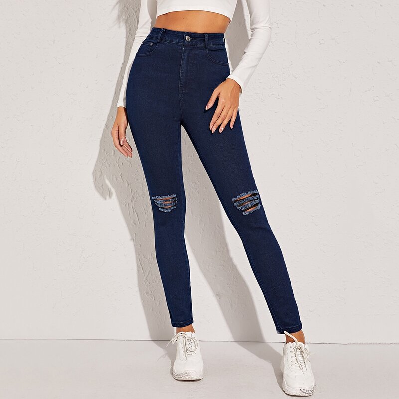 

Dark Wash Ripped Skinny Jeans, Navy