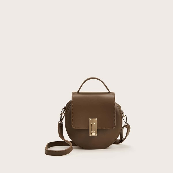 

Metal Lock Satchel Bag, Brown