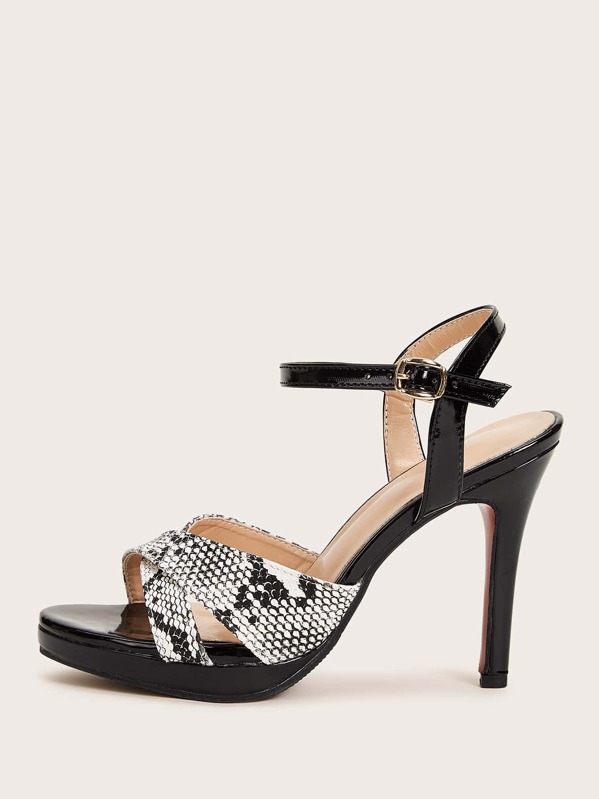 

Cross Snakeskin Strap Stiletto Heels, Multicolor
