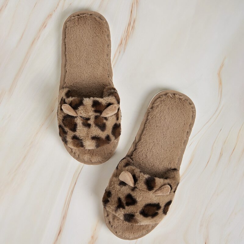 

Open Toe Leopard Fluffy Slippers