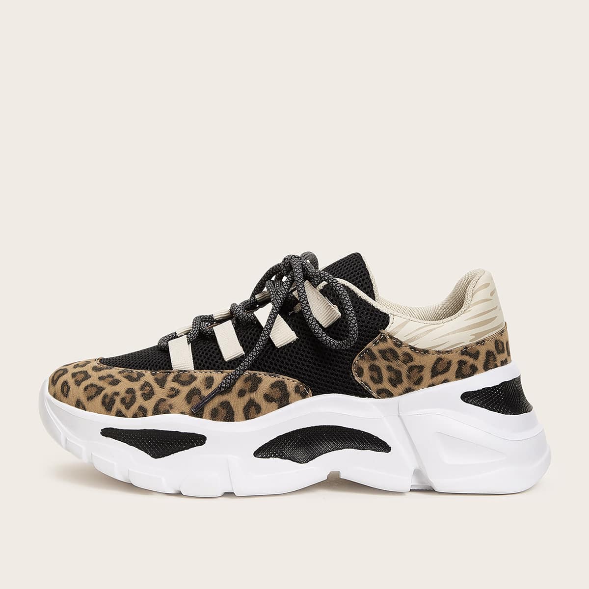 

Lace-up Front Leopard Panel Chunky Sneakers, Multicolor