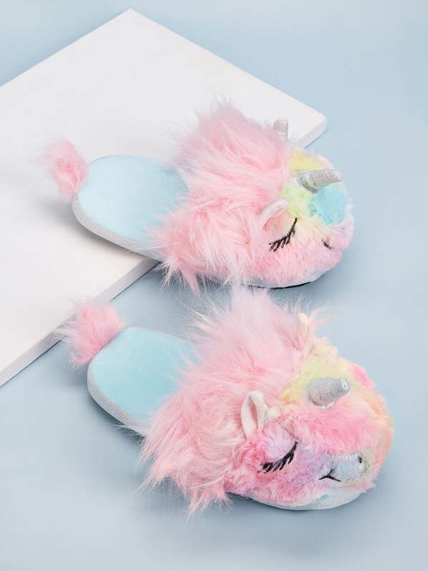 

Unicorn Design Fluffy Slippers, Multicolor